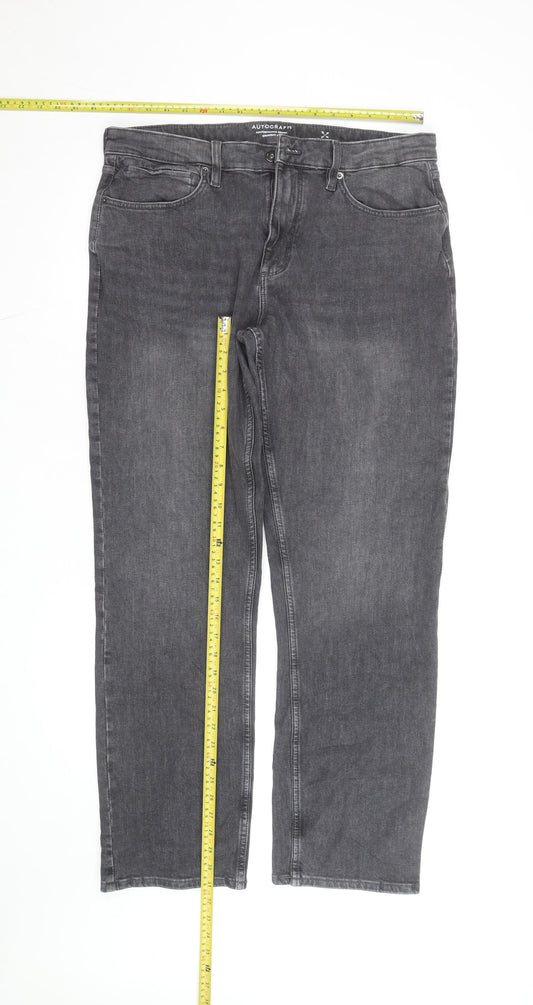 Marks and Spencer Men’s Grey Straight Fit Jeans 34R Performance Denim