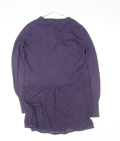 Fat Face Women Purple Size 12 Open Knit Cotton Viscose Cardigan
