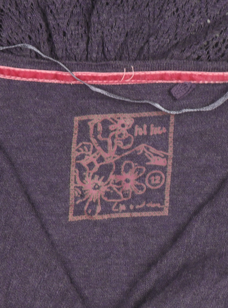 Fat Face Women Purple Size 12 Open Knit Cotton Viscose Cardigan