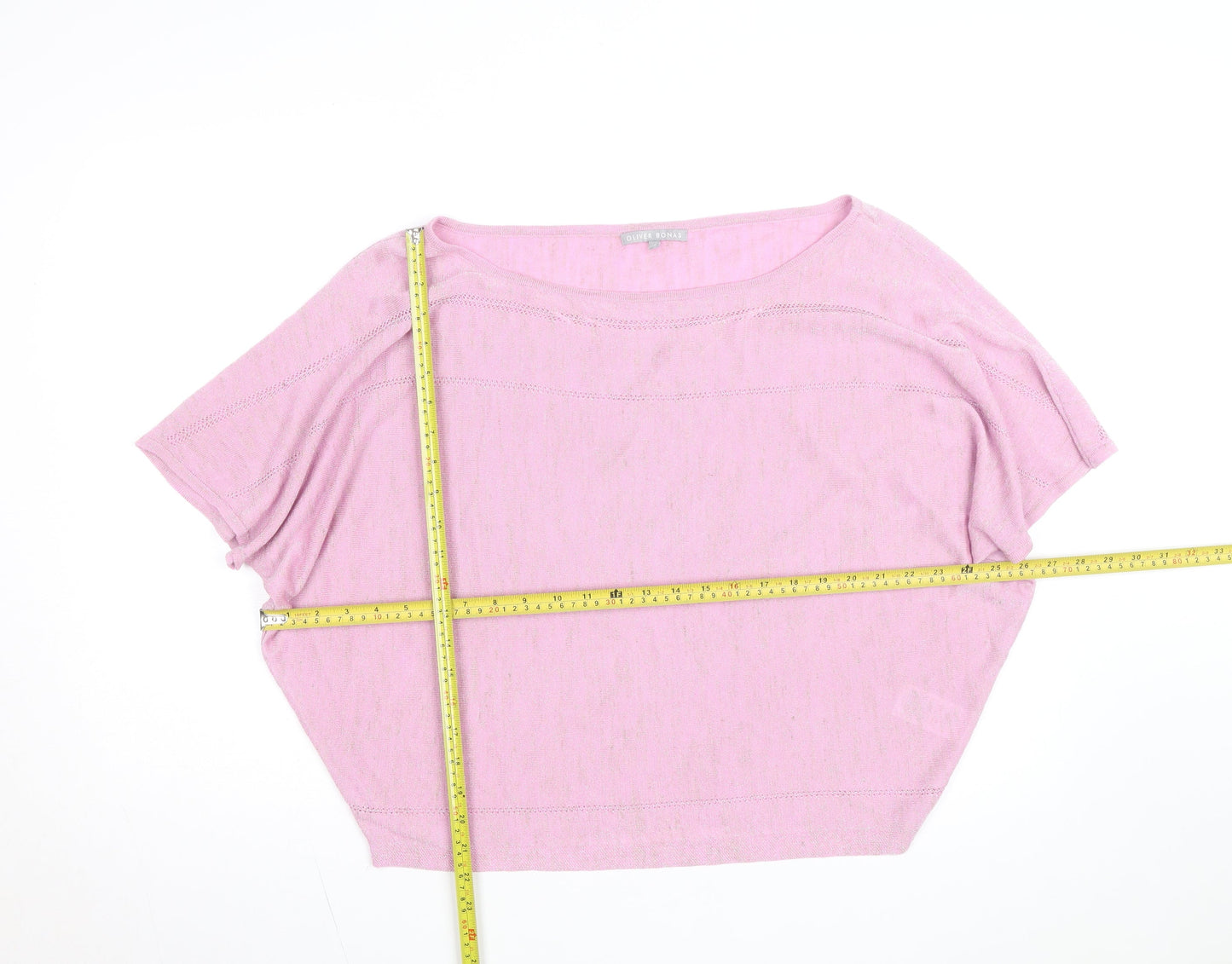 Oliver Bonas Women’s Pink Linen Blend Cropped Knit T-Shirt Size 12