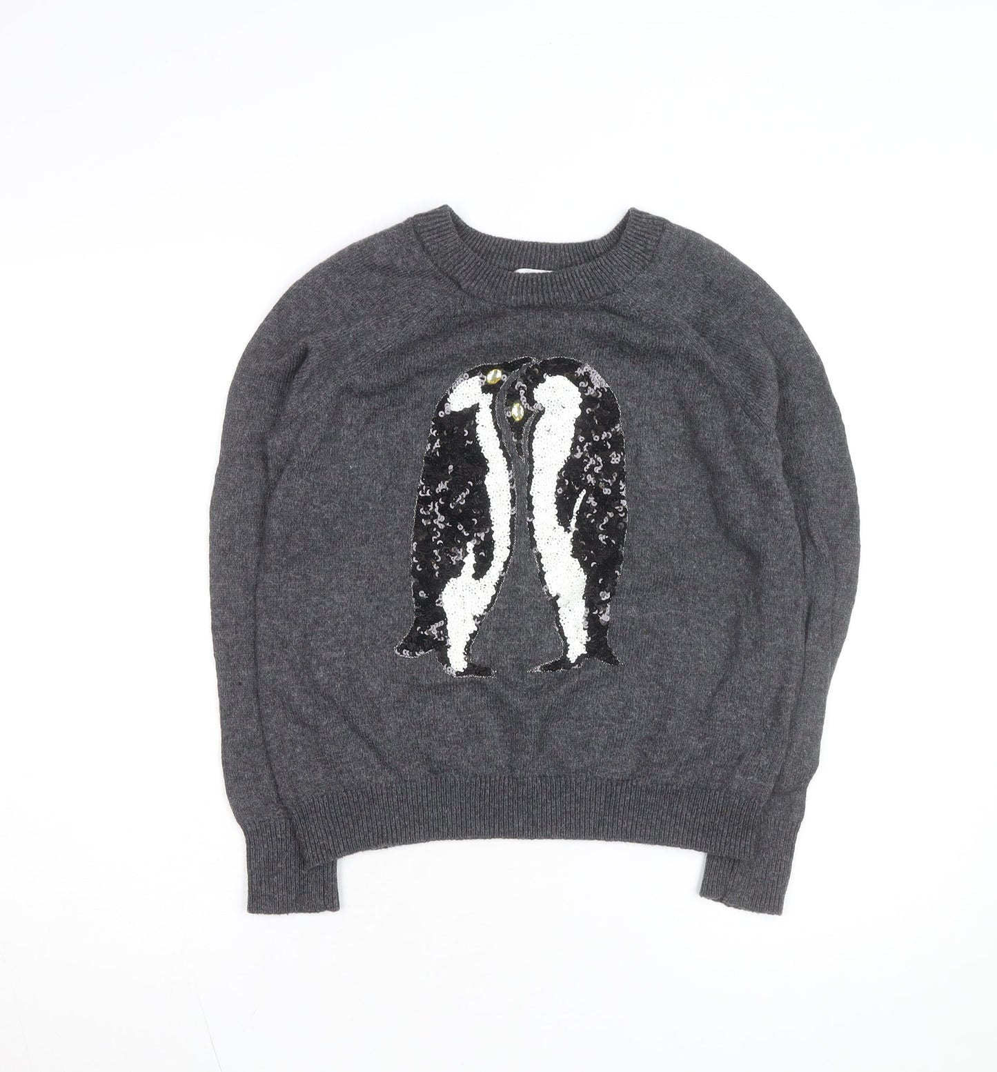 H&M Women Grey Sequin Penguin Pullover Jumper XS Casual Winter