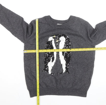 H&M Women Grey Sequin Penguin Pullover Jumper XS Casual Winter