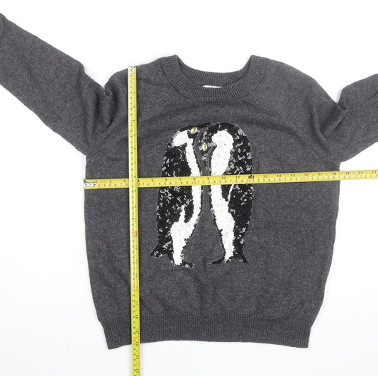 H&M Women Grey Sequin Penguin Pullover Jumper XS Casual Winter