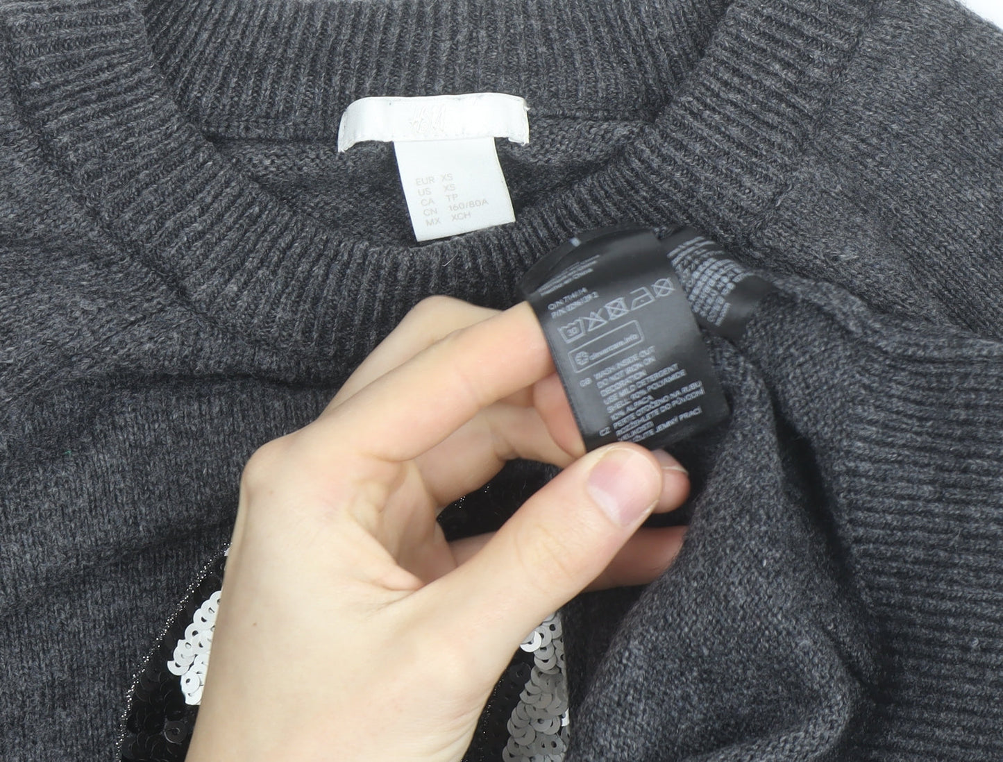 H&M Women Grey Sequin Penguin Pullover Jumper XS Casual Winter