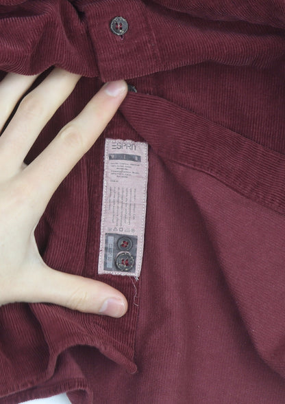 Esprit Men Red Corduroy Button-Up Long Sleeve Shirt L