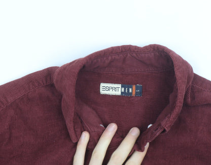 Esprit Men Red Corduroy Button-Up Long Sleeve Shirt L