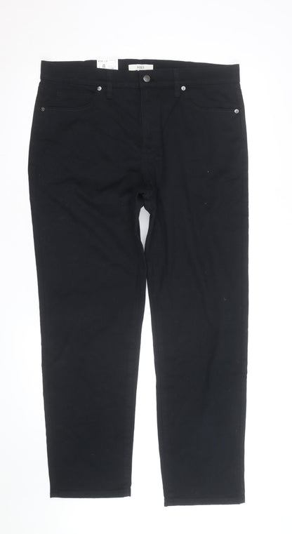 Marks and Spencer Men's Black Straight Leg Jeans W36 L31 Stretch Cotton