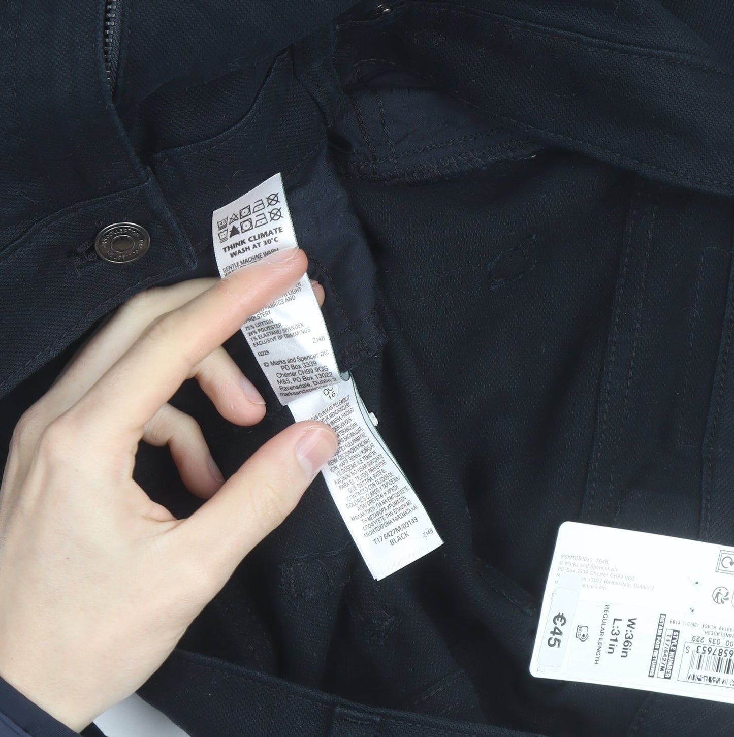 Marks and Spencer Men's Black Straight Leg Jeans W36 L31 Stretch Cotton