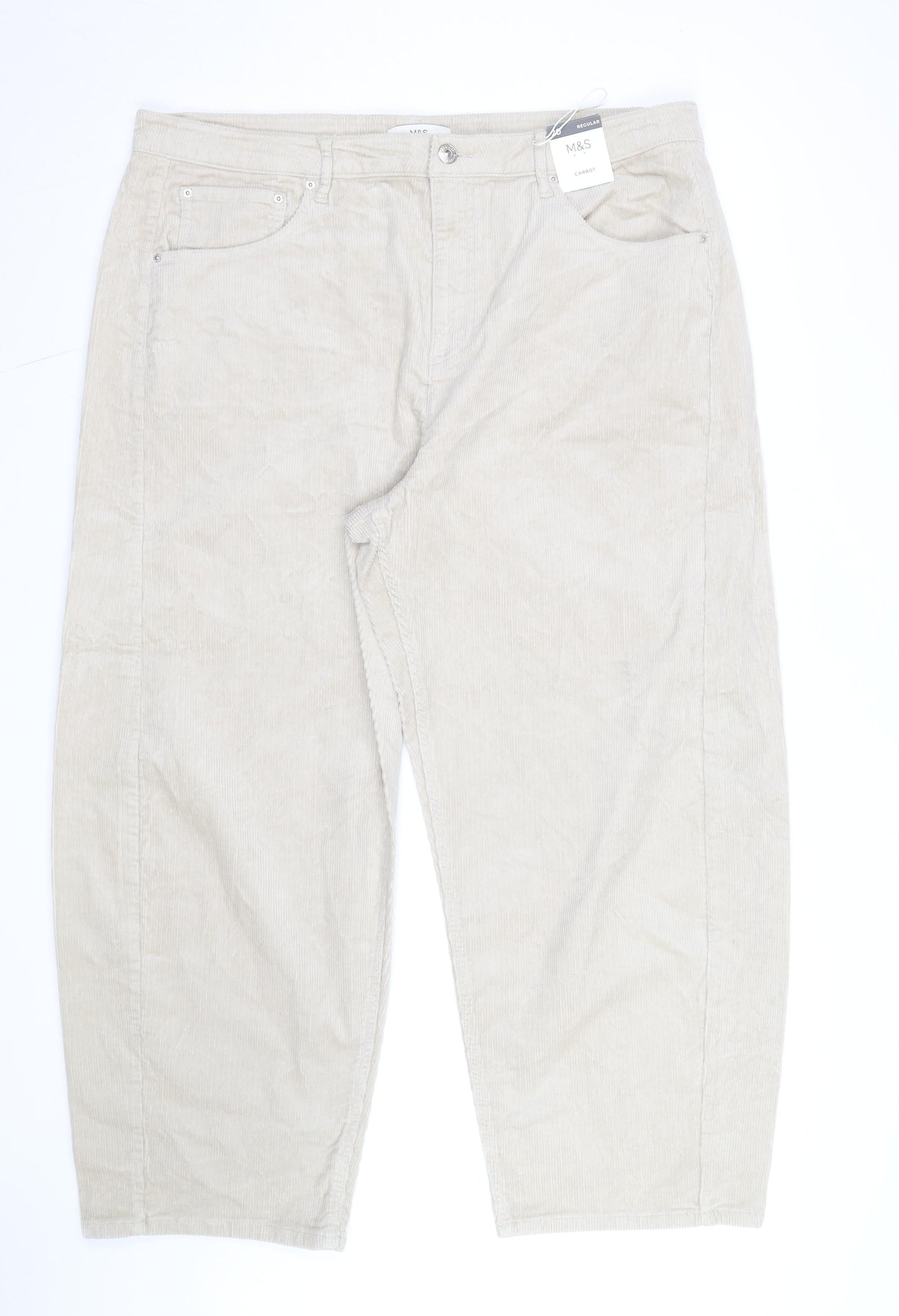 Marks and Spencer Womens Beige Corduroy Cargo Trousers Size 20 Regular