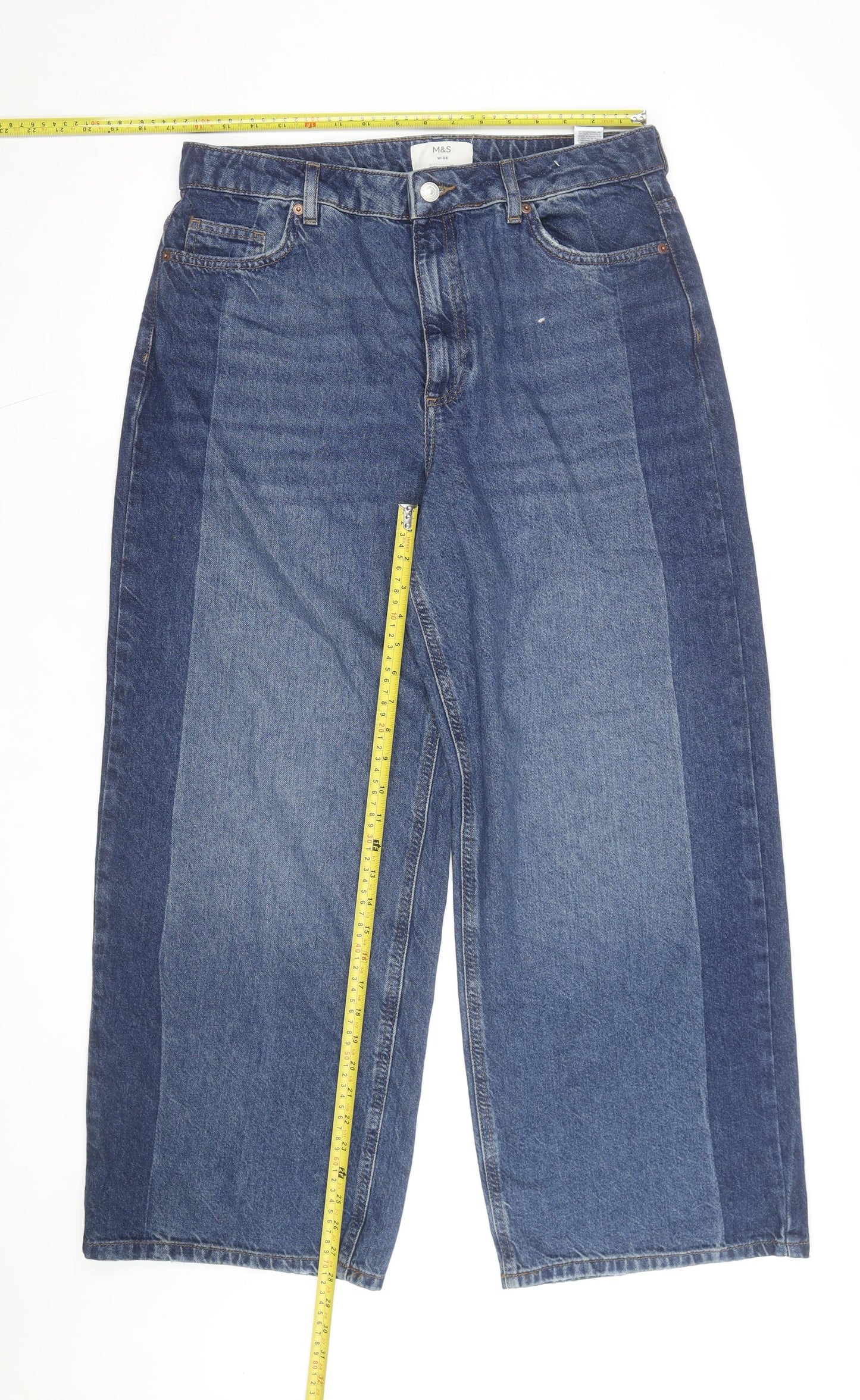 Marks and Spencer Women's Blue Wide-Leg High-Rise Jeans Size 12
