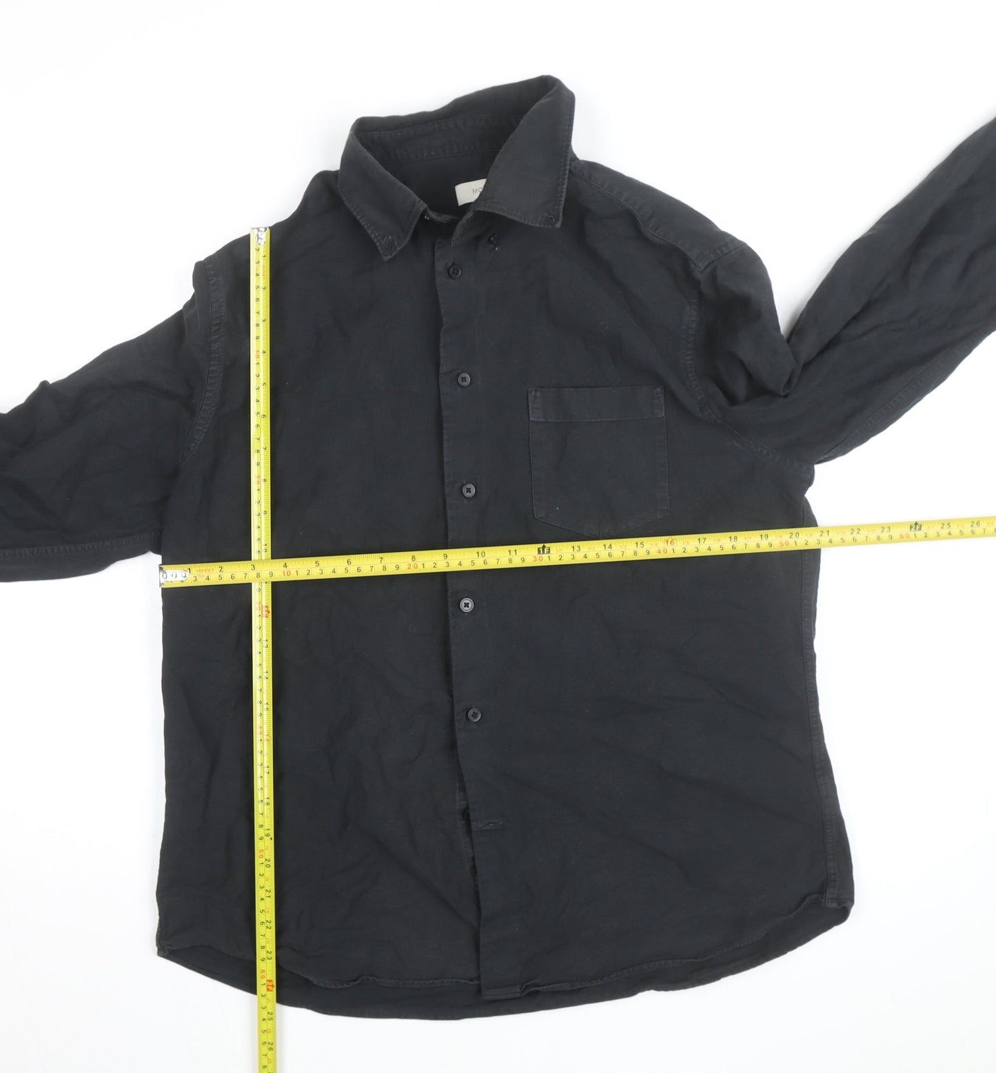 Moss Men's Black Cotton Long Sleeve Button-Up Casual Shirt L