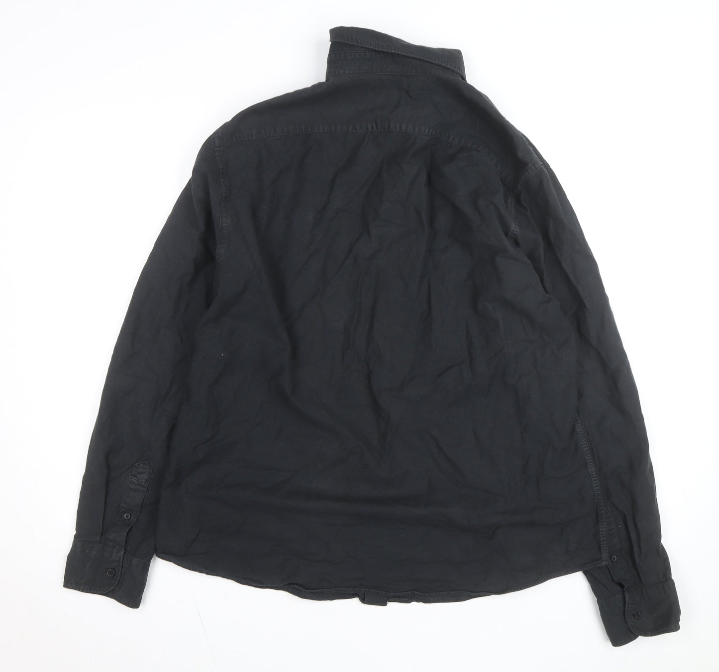 Moss Men's Black Cotton Long Sleeve Button-Up Casual Shirt L