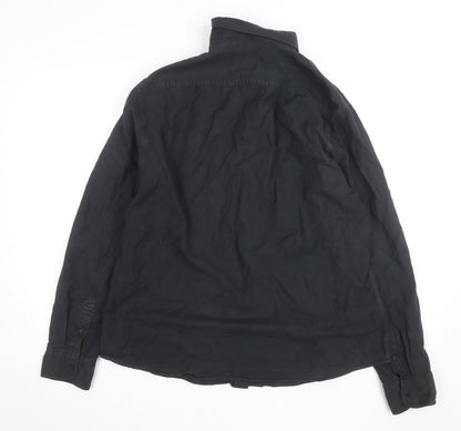 Moss Men's Black Cotton Long Sleeve Button-Up Casual Shirt L