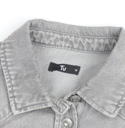 Tu Women Grey Denim Shirt Jacket Size 10 Button Casual