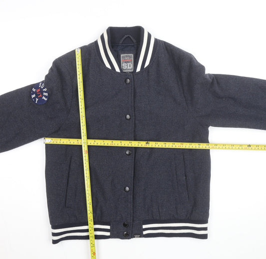 Superdry Mens Navy Wool Blend Varsity Bomber Jacket Size M