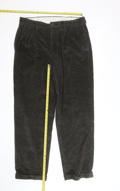 Brooks Brothers Men's Brown Corduroy Pleated Trousers 34W 32L Regular Fit