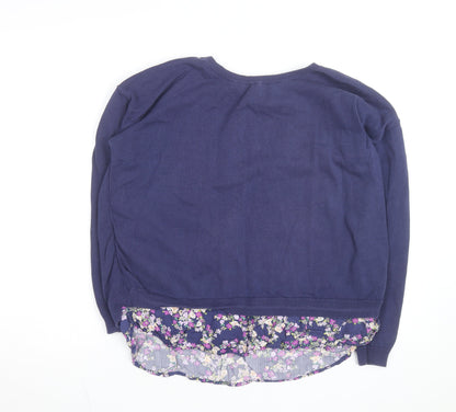 Laura Ashley Women's Blue Floral Hem Cardigan Jumper Size 14