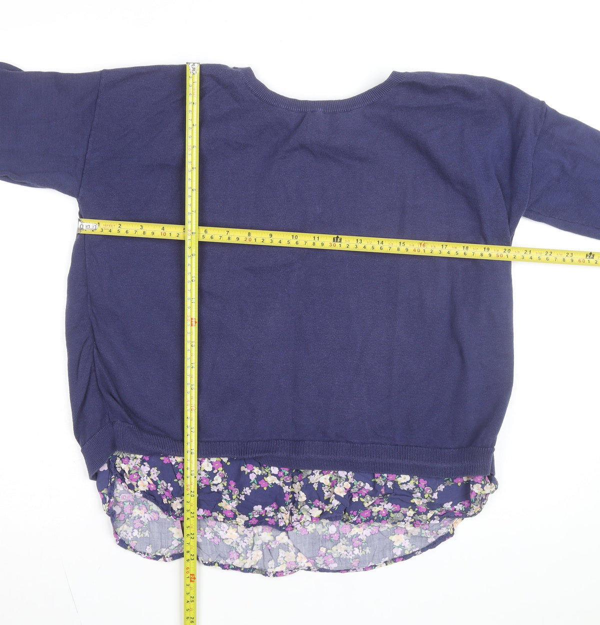 Laura Ashley Women's Blue Floral Hem Cardigan Jumper Size 14