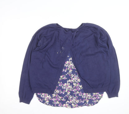Laura Ashley Women's Blue Floral Hem Cardigan Jumper Size 14