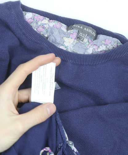 Laura Ashley Women's Blue Floral Hem Cardigan Jumper Size 14