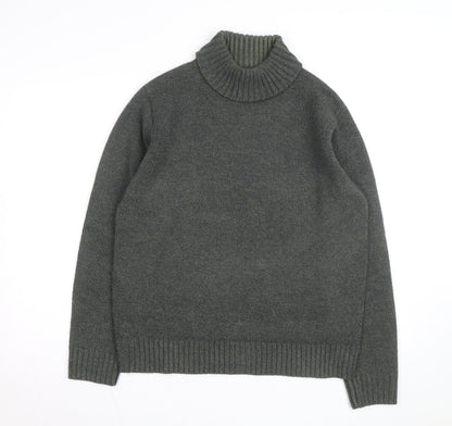 Marks and Spencer Men's Grey Wool Roll Neck Jumper Medium