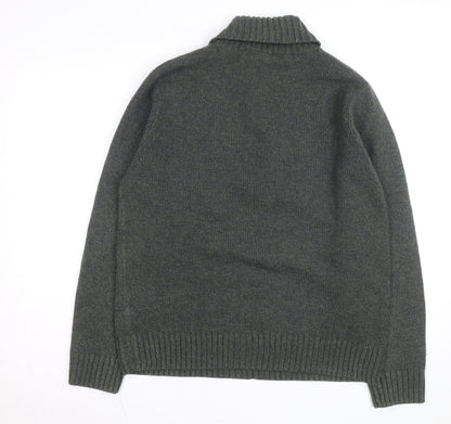 Marks and Spencer Men's Grey Wool Roll Neck Jumper Medium