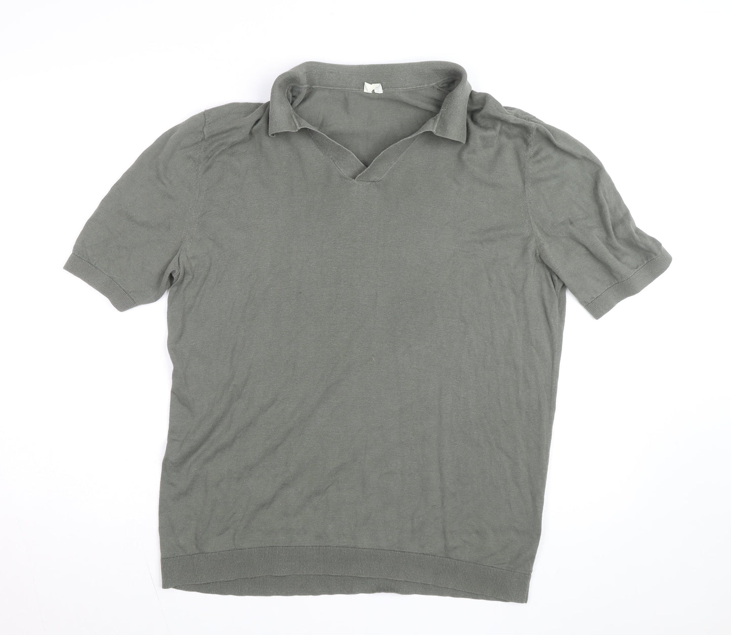 Arket Men’s Green Cotton Linen Short Sleeve Polo Shirt Size M