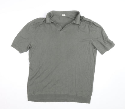 Arket Men’s Green Cotton Linen Short Sleeve Polo Shirt Size M