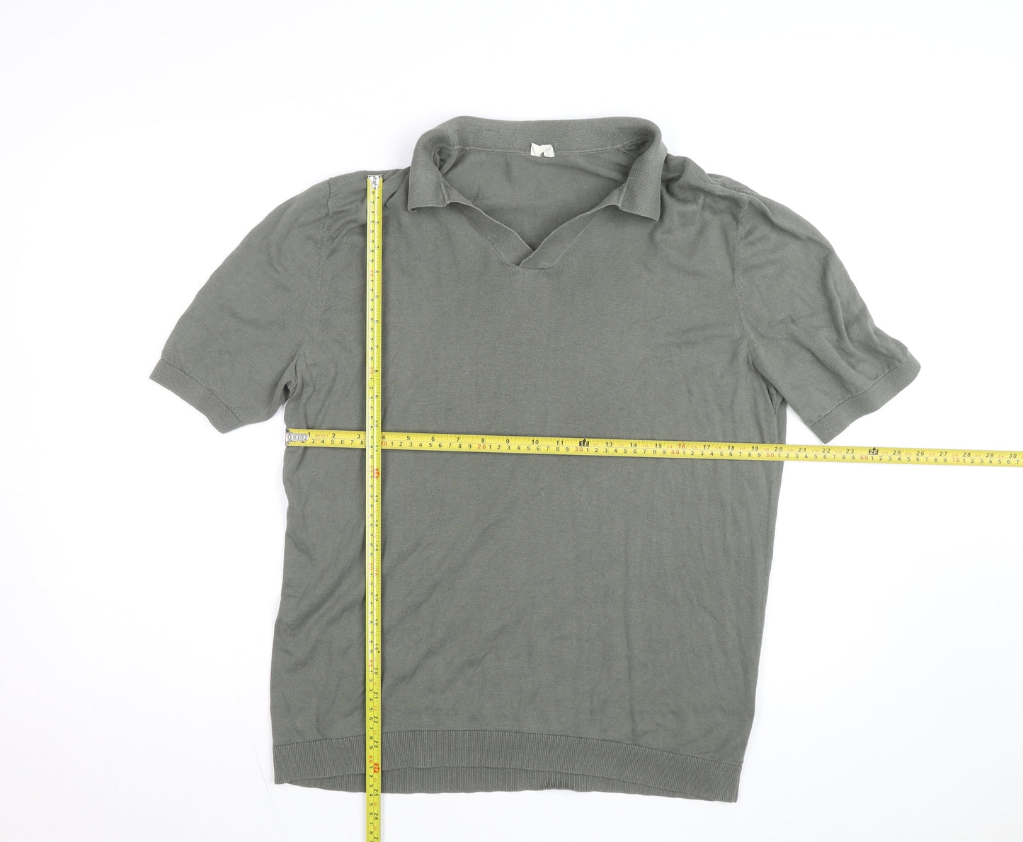 Arket Men’s Green Cotton Linen Short Sleeve Polo Shirt Size M