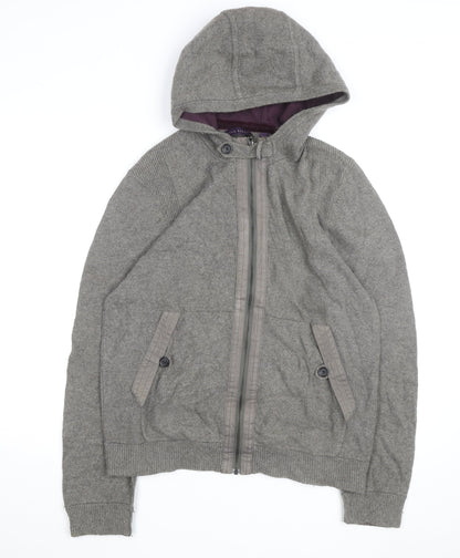 Ted Baker Women Grey Wool Blend Hooded Full Zip Jumper Size M