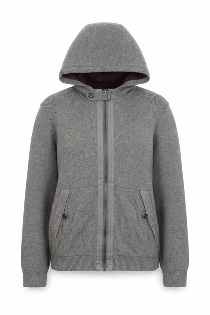 Ted Baker Women Grey Wool Blend Hooded Full Zip Jumper Size M