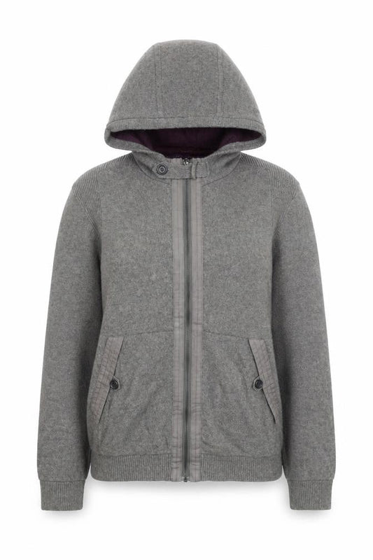 Ted Baker Women Grey Wool Blend Hooded Full Zip Jumper Size M