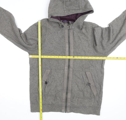 Ted Baker Women Grey Wool Blend Hooded Full Zip Jumper Size M
