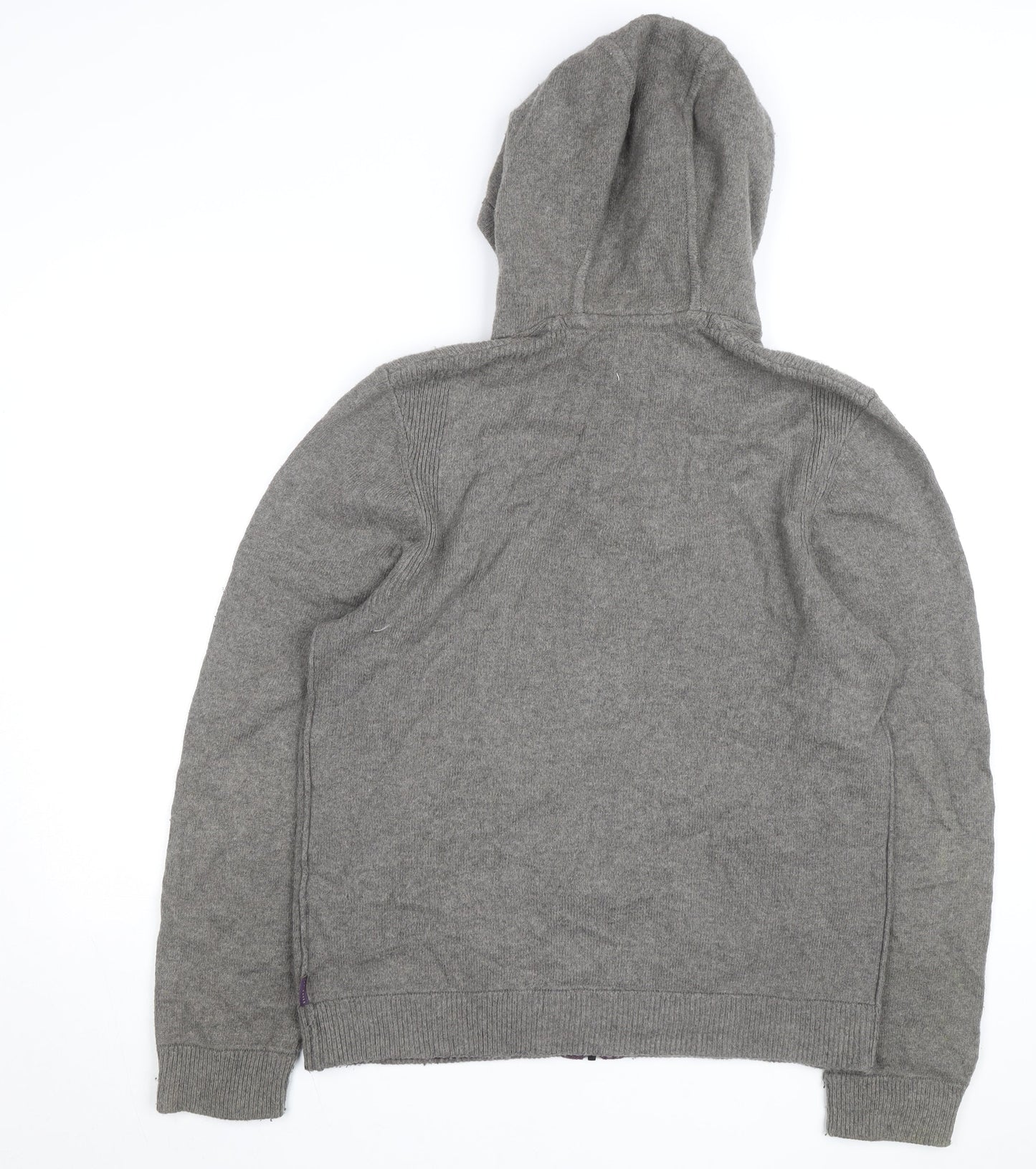 Ted Baker Women Grey Wool Blend Hooded Full Zip Jumper Size M