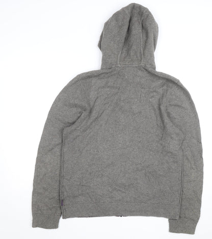 Ted Baker Women Grey Wool Blend Hooded Full Zip Jumper Size M