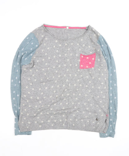 White Stuff Women's Grey Polka Dot Wool Blend Long Sleeve Top Size 12