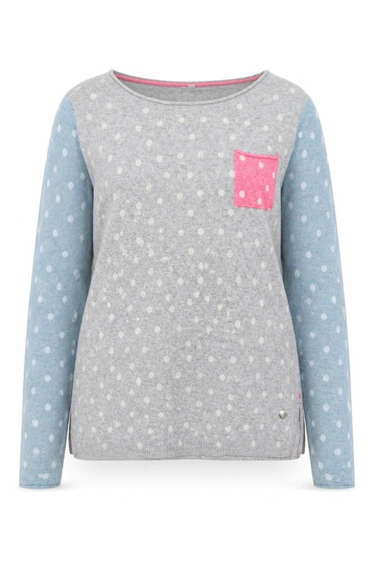 White Stuff Women's Grey Polka Dot Wool Blend Long Sleeve Top Size 12