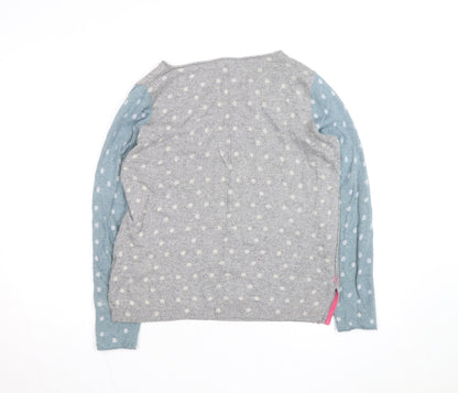 White Stuff Women's Grey Polka Dot Wool Blend Long Sleeve Top Size 12