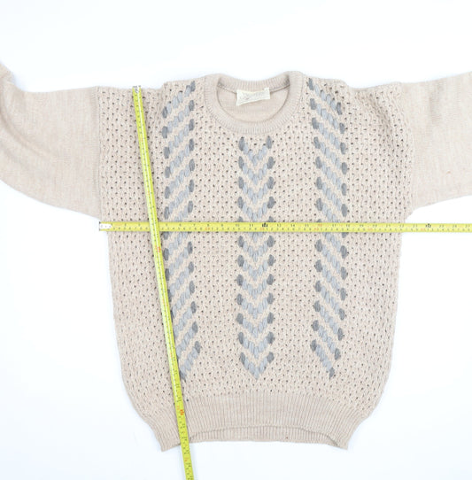 Welsh Country Knitwear Men's Beige Wool Chunky Pullover Jumper M