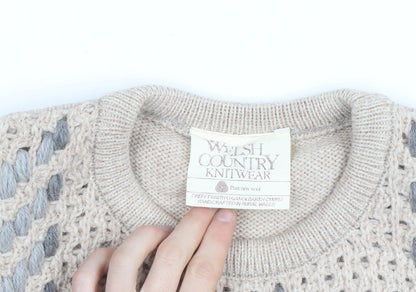 Welsh Country Knitwear Men's Beige Wool Chunky Pullover Jumper M