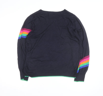 Next Women’s Blue Rainbow Stripe Crew Neck Cotton Jumper Size 16