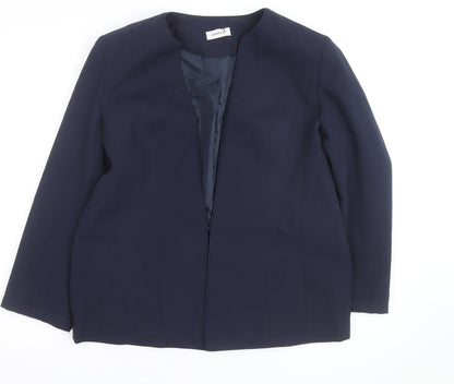 Damart Women Navy Blue Open Front Lined Suit Jacket Size 14 Classic Fit