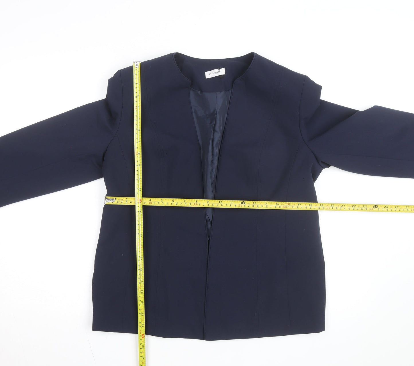 Damart Women Navy Blue Open Front Lined Suit Jacket Size 14 Classic Fit