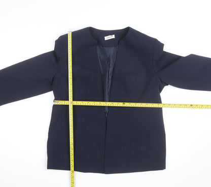 Damart Women Navy Blue Open Front Lined Suit Jacket Size 14 Classic Fit