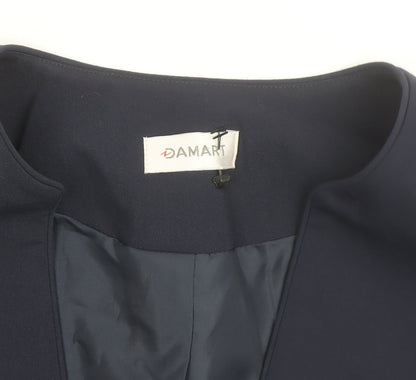 Damart Women Navy Blue Open Front Lined Suit Jacket Size 14 Classic Fit