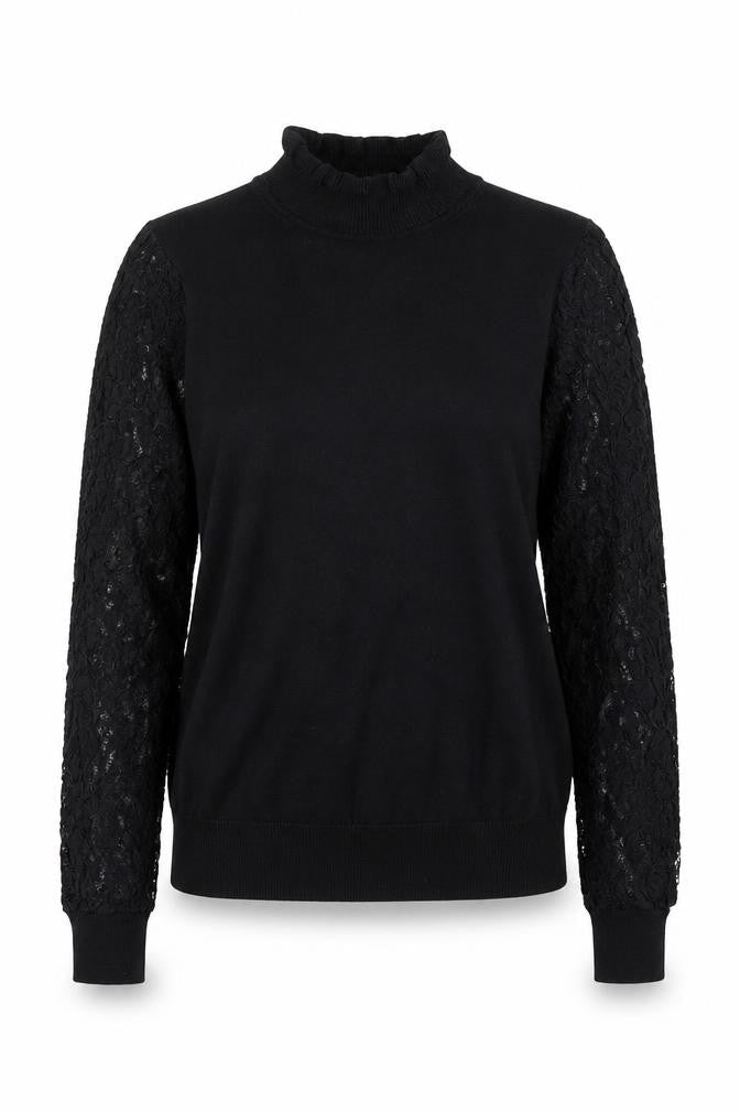New Look Women's Black Lace Sleeve Roll Neck Top Size 8