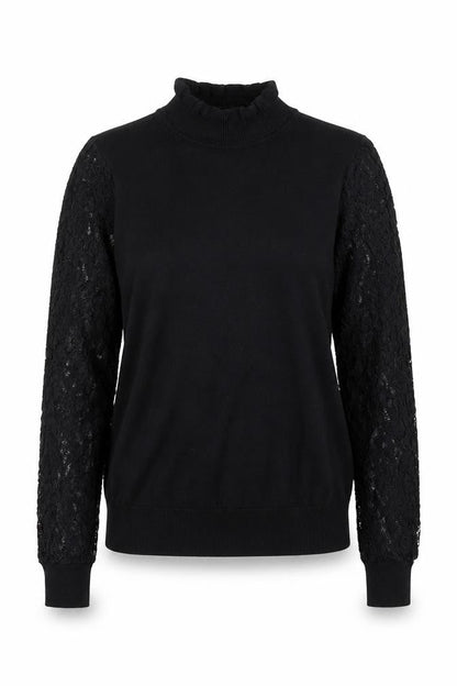 New Look Women's Black Lace Sleeve Roll Neck Top Size 8