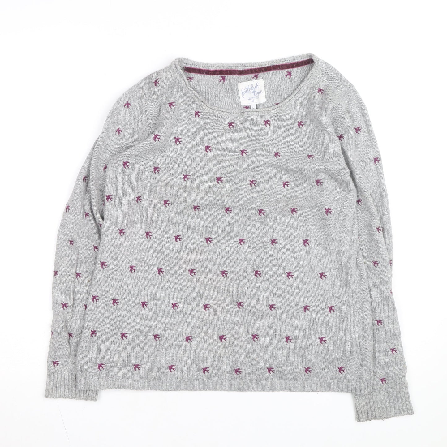 Mantaray Women’s Grey Bird Knit Jumper Size 12 Pullover