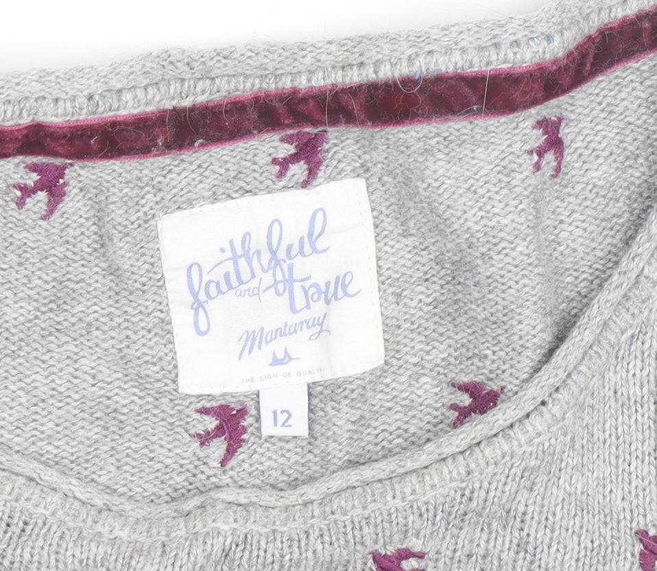 Mantaray Women’s Grey Bird Knit Jumper Size 12 Pullover