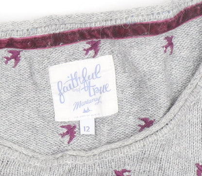 Mantaray Women’s Grey Bird Knit Jumper Size 12 Pullover